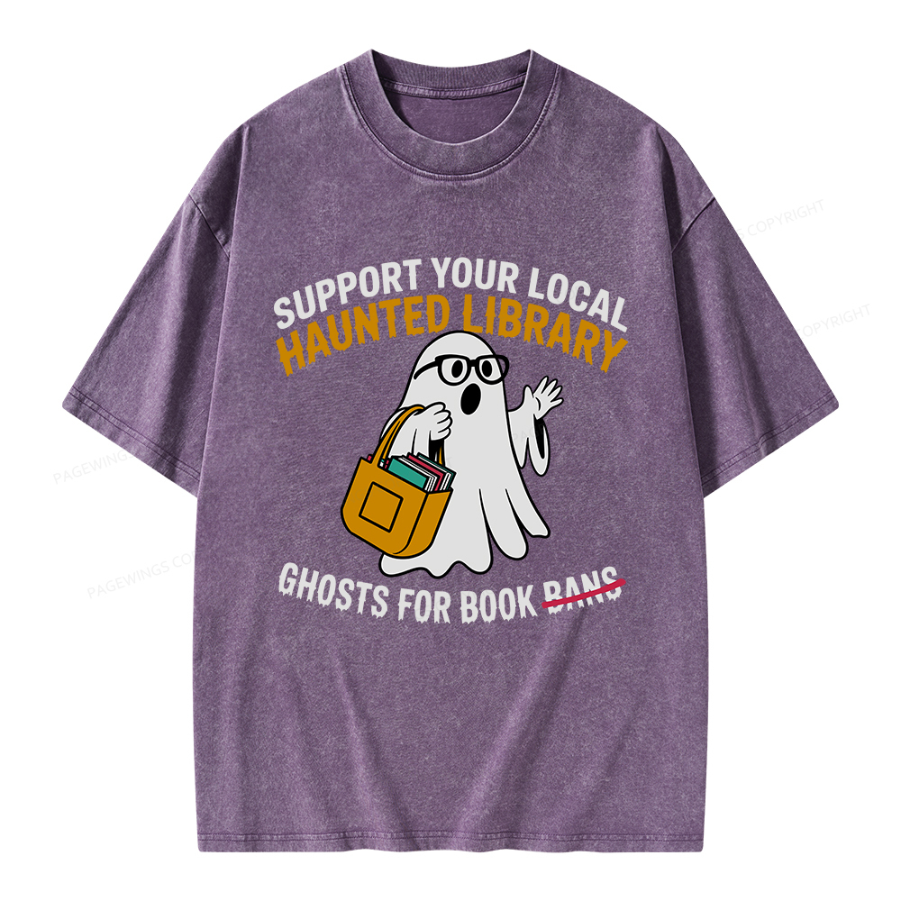 Pagewings Ghosts For Book Bans Unisex Washed T-shirt
