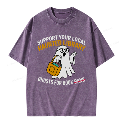 Pagewings Ghosts For Book Bans Unisex Washed T-shirt