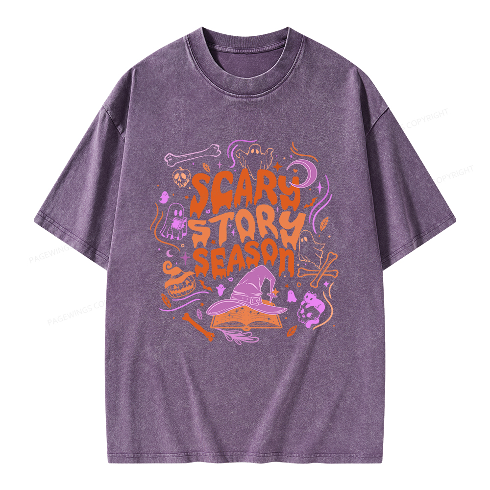 Pagewings Scary Story Season Unisex Washed T-shirt