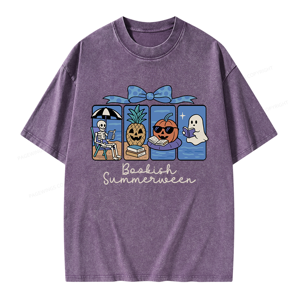 Pagewings Bookish Summerween Unisex Washed T-shirt