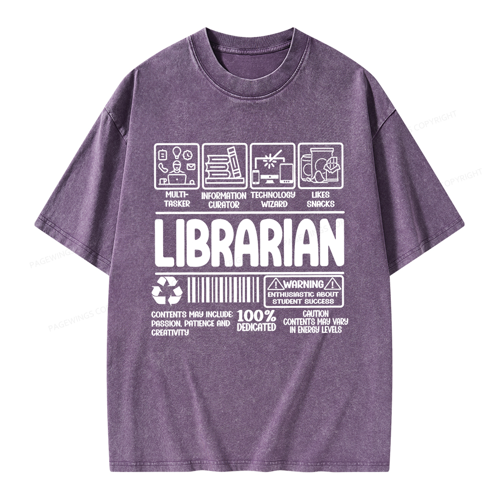 Pagewings Librarian Back To School Unisex Washed T-shirt