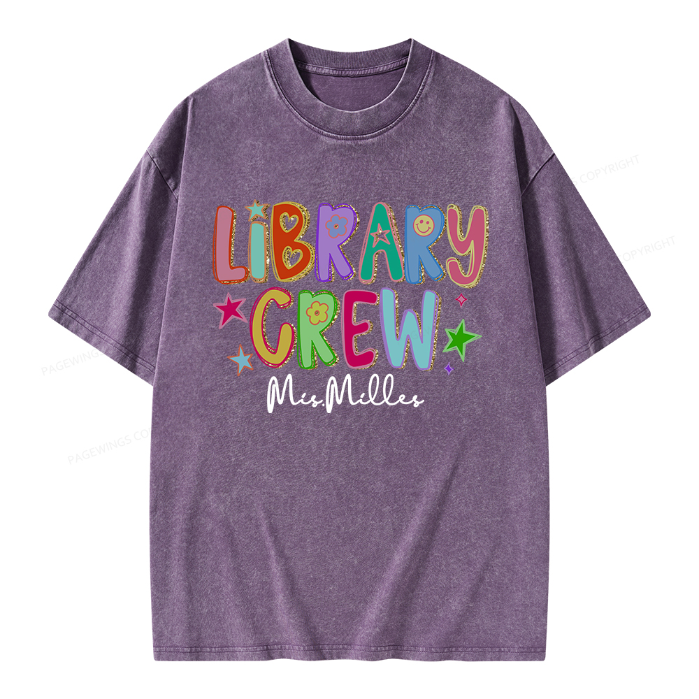 Pagewings Personalized Name Library Crew  Unisex Washed T-shirt
