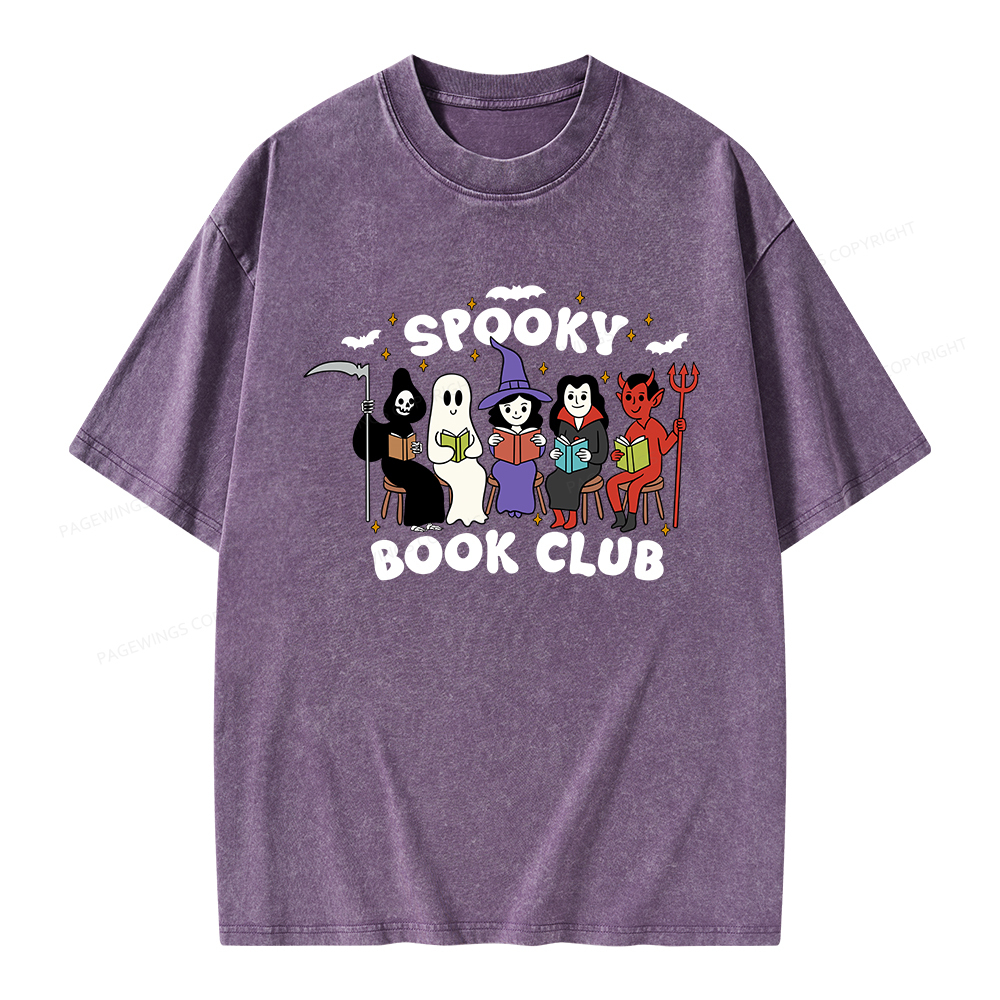 Pagewings Spooky Book Club Halloween Unisex Washed T-shirt