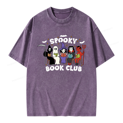 Pagewings Spooky Book Club Halloween Unisex Washed T-shirt