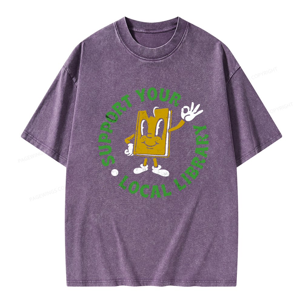 Pagewings Support Your Local Library Adult Unisex Washed T-shirt