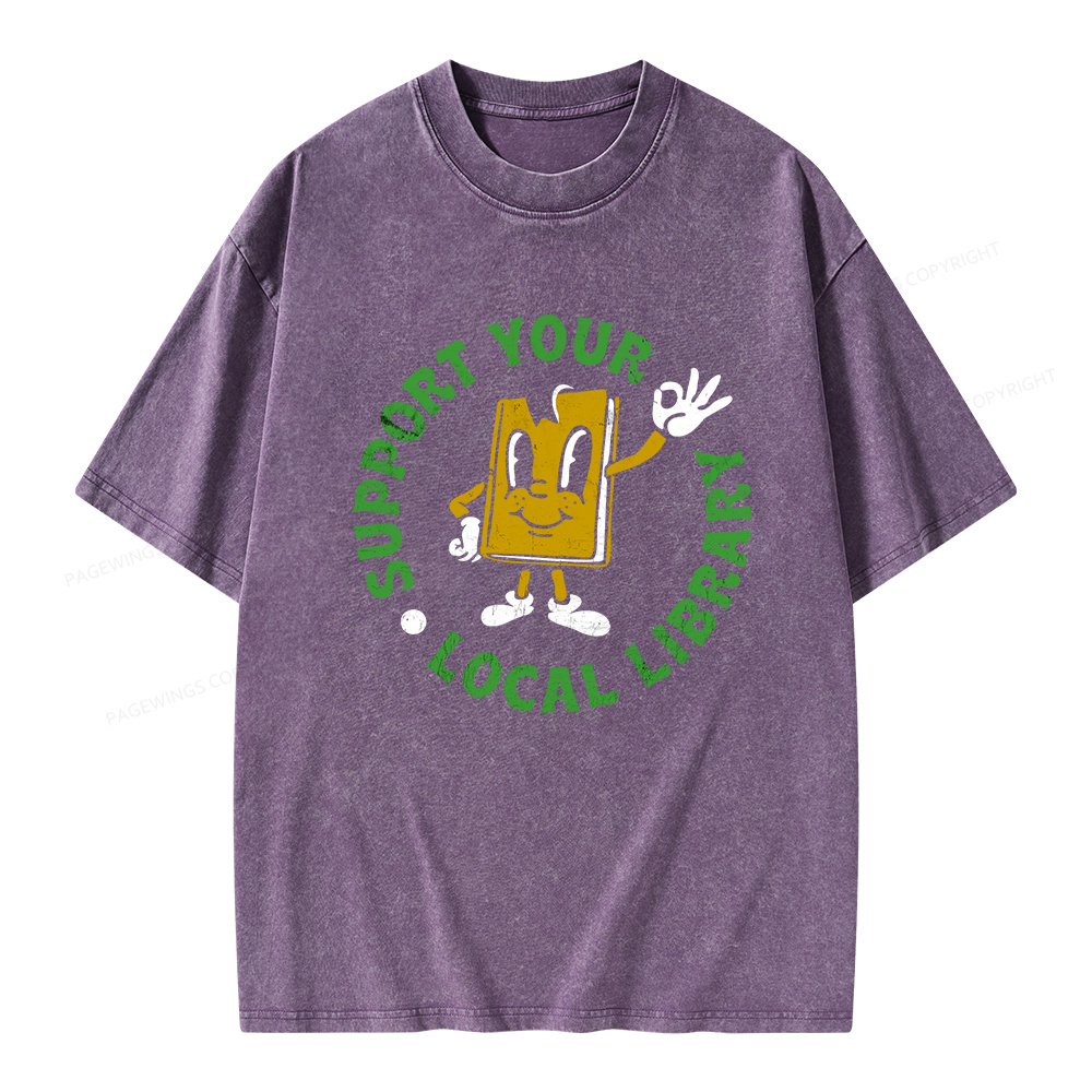 Pagewings Support Your Local Library Adult Unisex Washed T-shirt