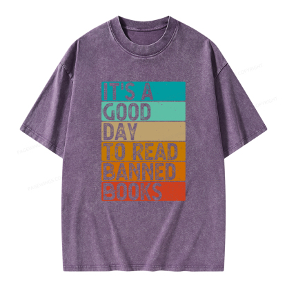 Pagewings It’s A Good Day To Read Banned Books Unisex Washed T-shirt