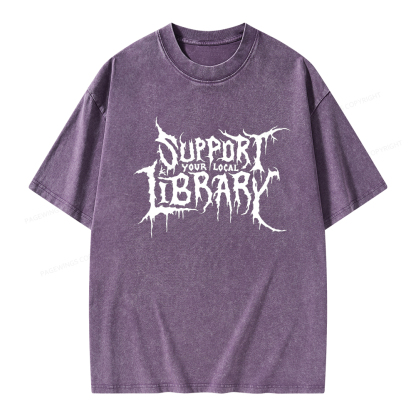 Pagewings Support Your Local Library Unisex Washed T-shirt