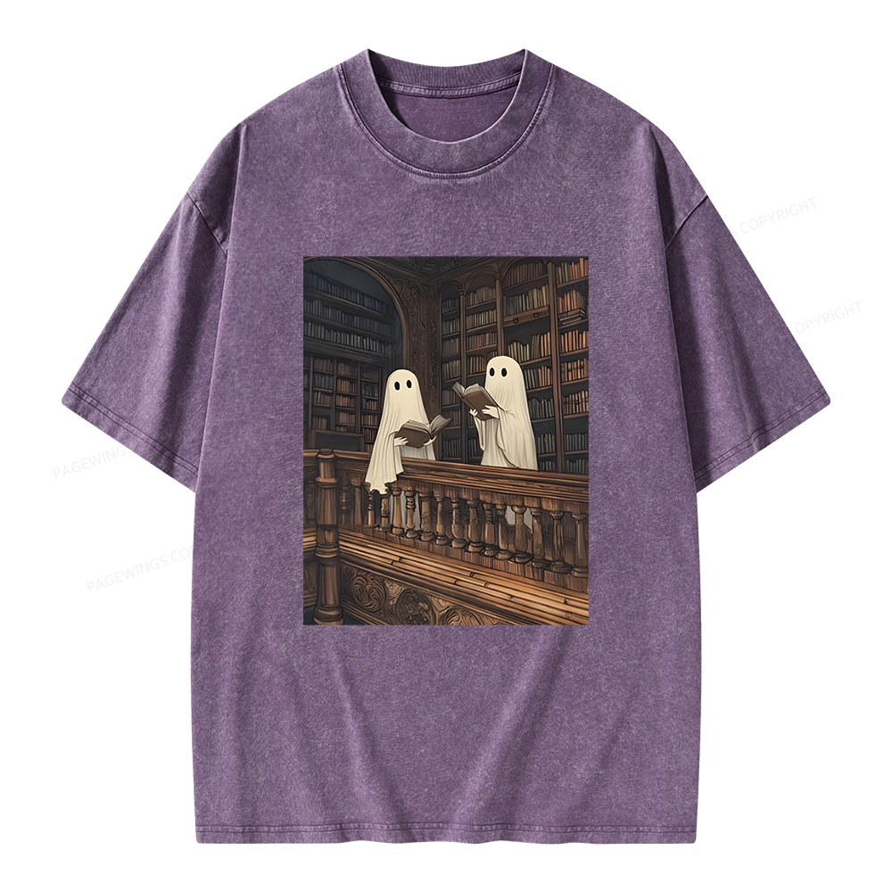 Pagewings Ghost Reading Unisex Washed T-shirt