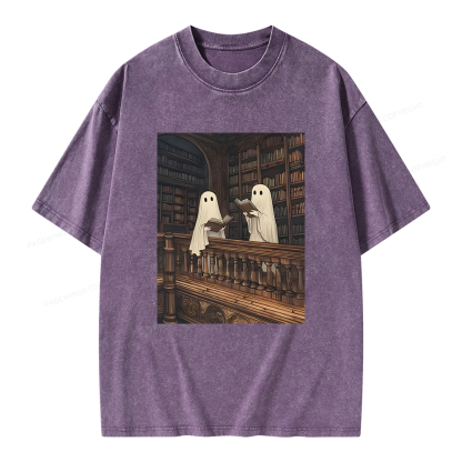 Pagewings Ghost Reading Unisex Washed T-shirt