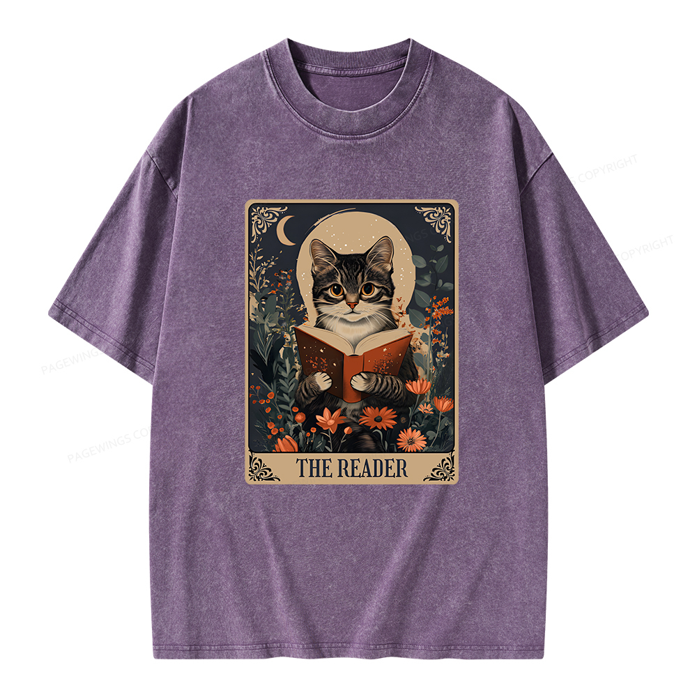 Pagewings The Reader Tarot Card Cat Unisex Washed T-shirt