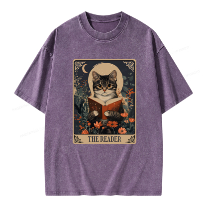 Pagewings The Reader Tarot Card Cat Unisex Washed T-shirt