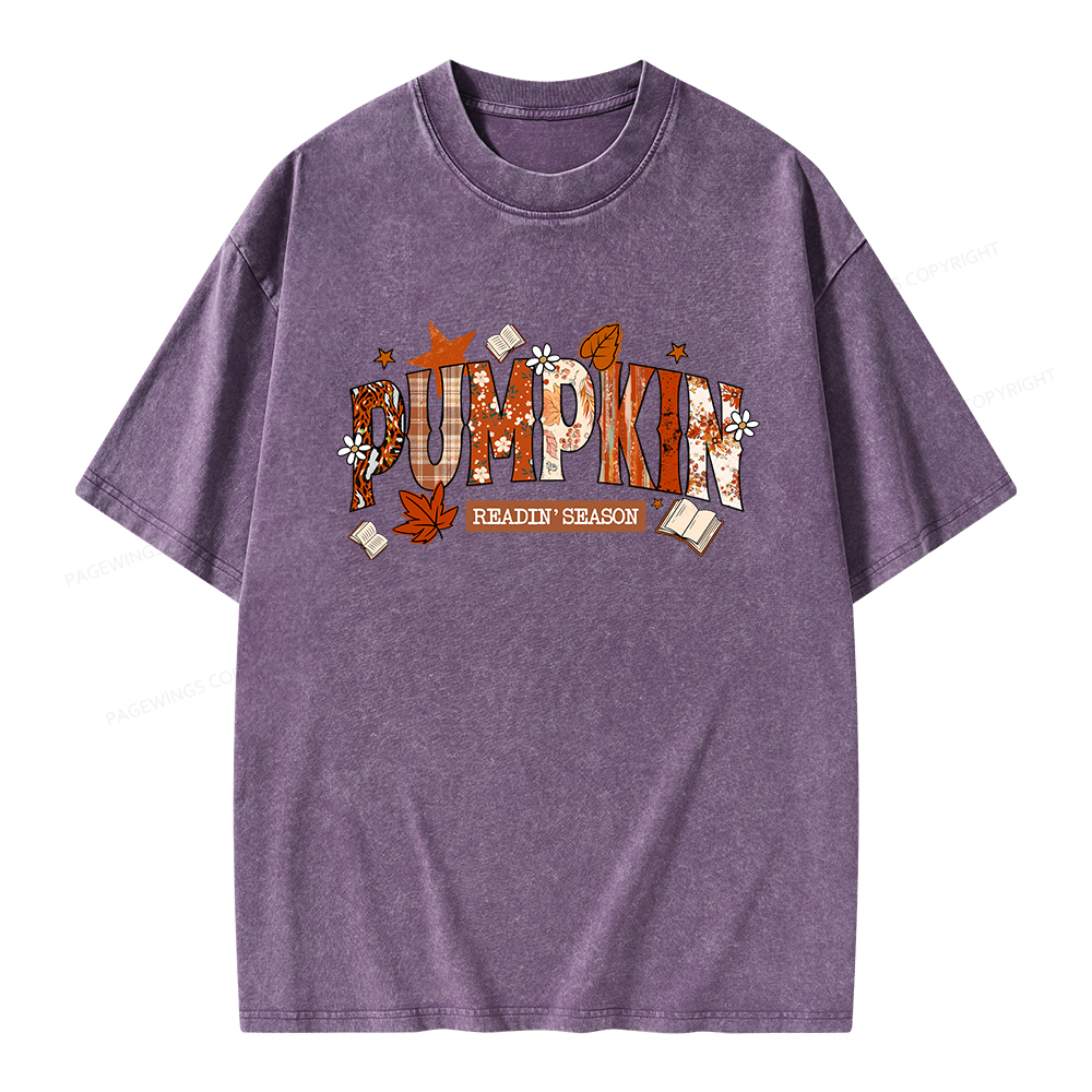 Pagewings Pumpkin Reading Season Unisex Washed T-shirt