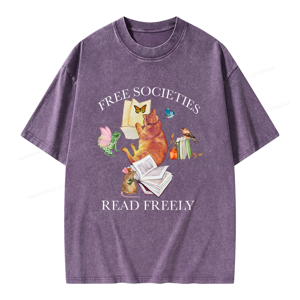Pagewings Free societies read freely shirt Unisex Washed T-shirt