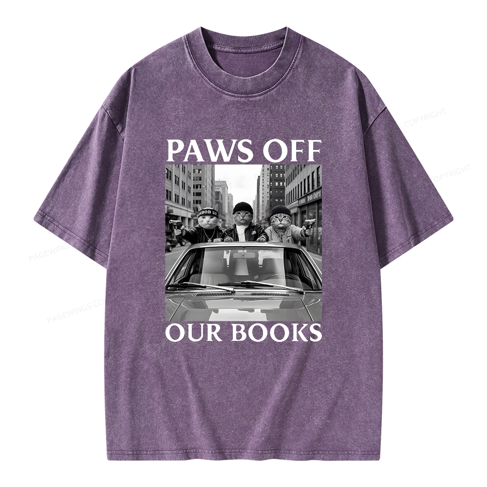 Pagewings Paws Off Our Books Unisex Washed T-shirt