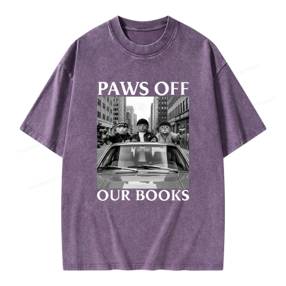 Pagewings Paws Off Our Books Unisex Washed T-shirt