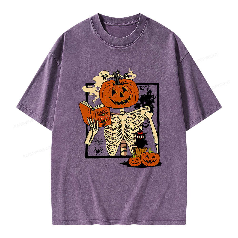 Pagewings Halloween Pumpkin Reader Unisex Washed T-shirt