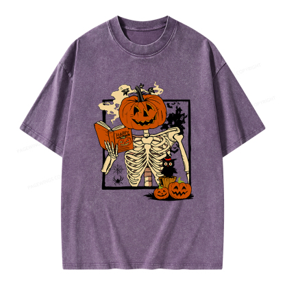 Pagewings Halloween Pumpkin Reader Unisex Washed T-shirt
