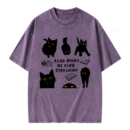 Pagewings Read Books Be Kind Stay Weird Unisex Washed T-shirt