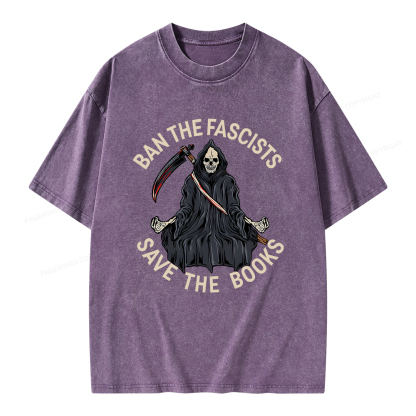 Pagewings Ban The Fascists Save The Books Unisex Washed T-shirt