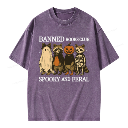 Pagewings Banned Books Club Spooky And Feral Unisex Washed T-shirt