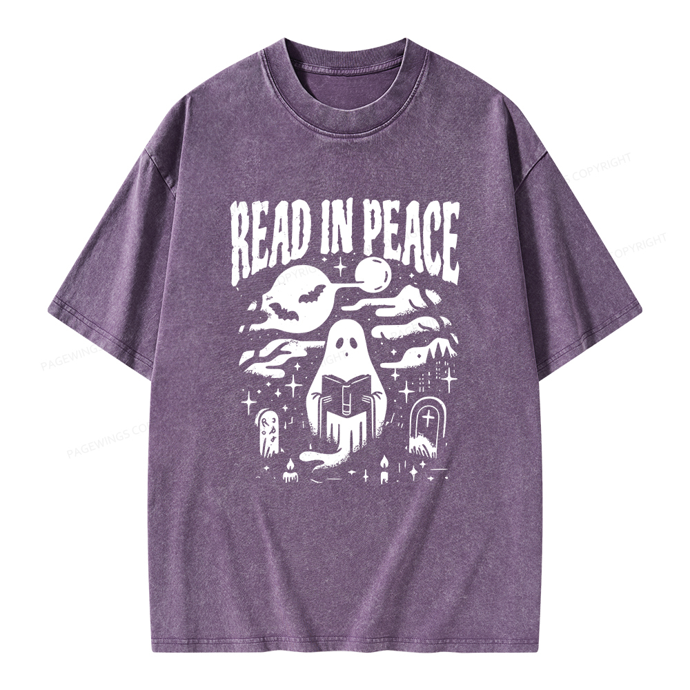 Pagewings  Halloween Read In Peace Ghost Reading Unisex Washed T-shirt