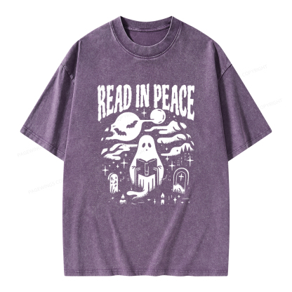 Pagewings  Halloween Read In Peace Ghost Reading Unisex Washed T-shirt