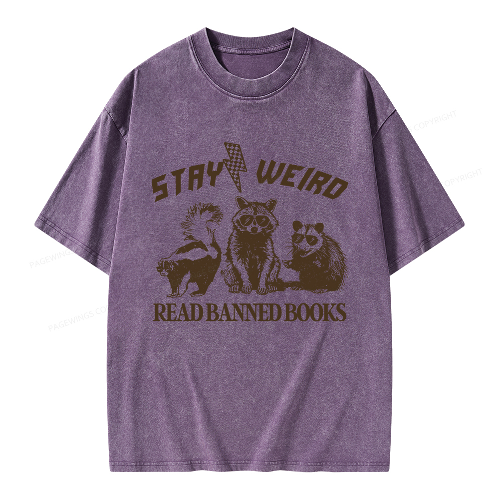 Pagewings Stay Weird Read Banned Books Unisex Washed T-shirt