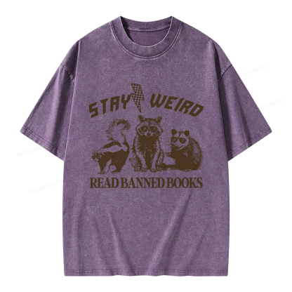 Pagewings Stay Weird Read Banned Books Unisex Washed T-shirt