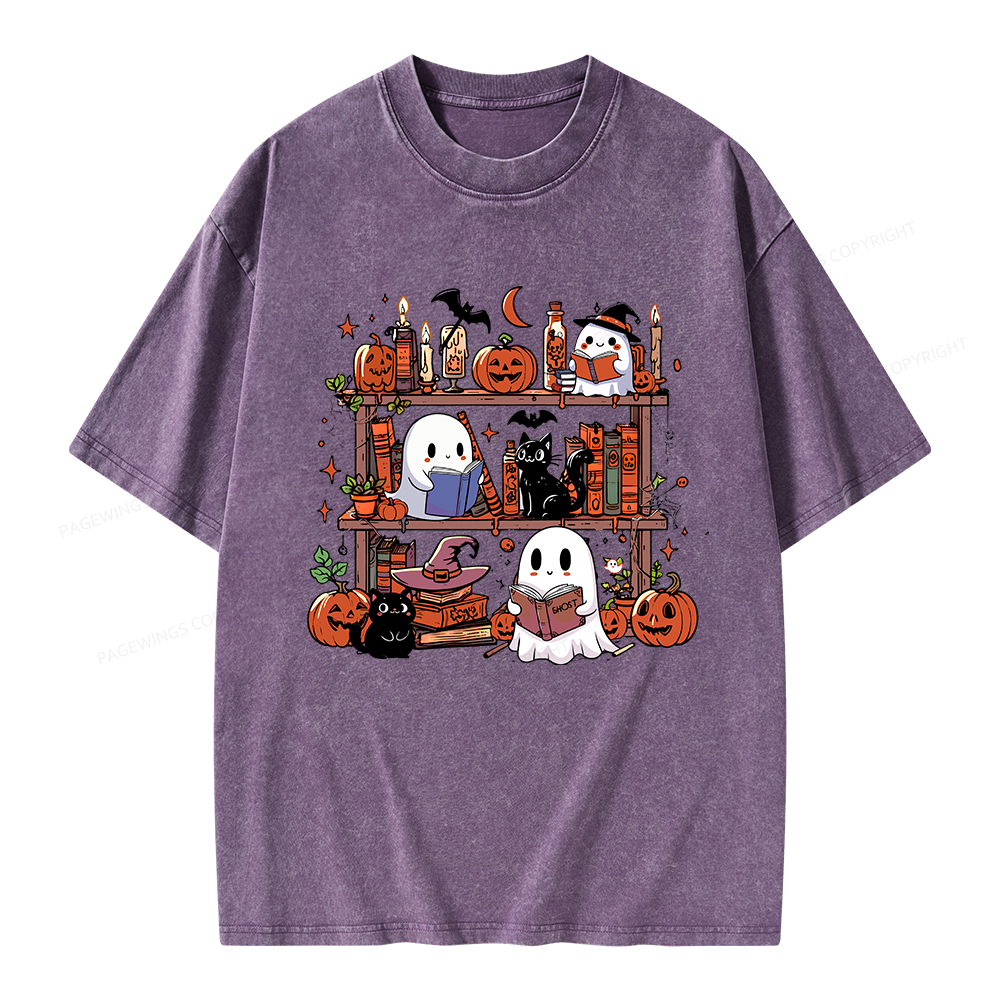 Pagewings Halloween Library Unisex Washed T-shirt