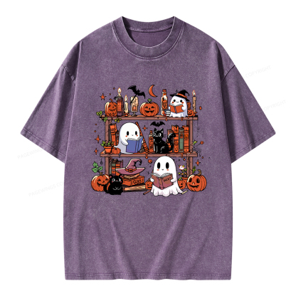 Pagewings Halloween Library Unisex Washed T-shirt