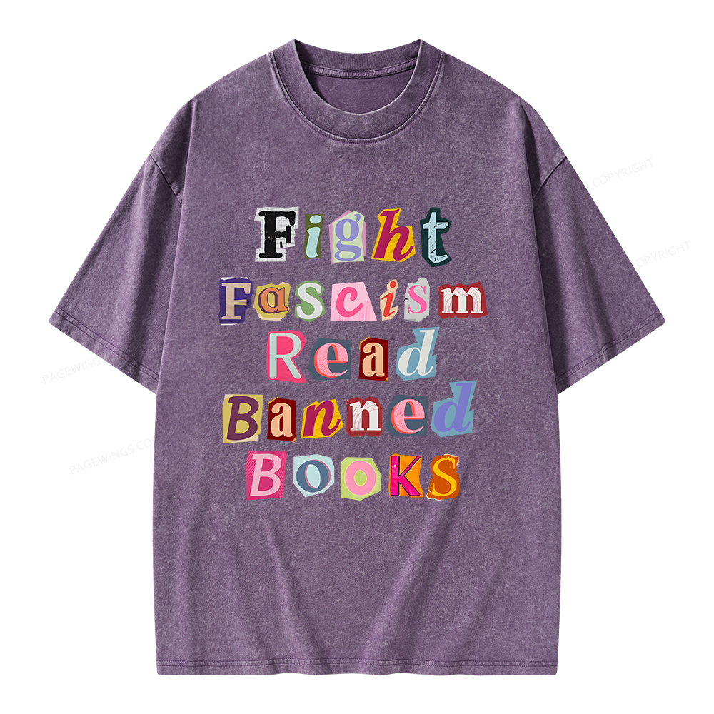 Pagewings Fight Fascism Read Books Unisex Washed T-shirt