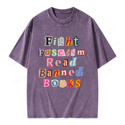 Pagewings Fight Fascism Read Books Unisex Washed T-shirt