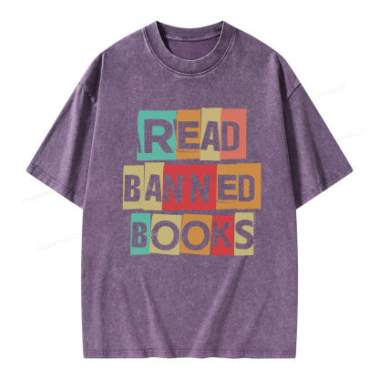 Pagewings Read Banned Books Shirt Unisex Washed T-shirt