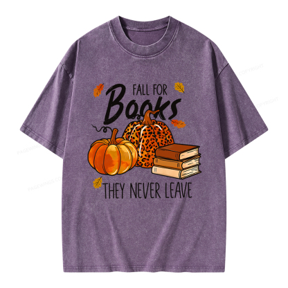 Pagewings Fall For Books He Never Leaves Unisex Washed T-shirt