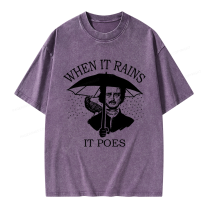 Pagewings When It Rains It Poes Unisex Washed T-shirt