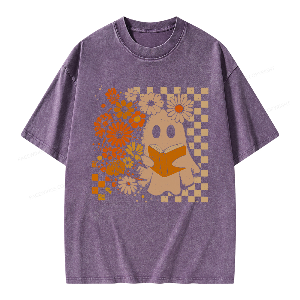 Pagewings Halloween Floral Ghost Unisex Washed T-shirt