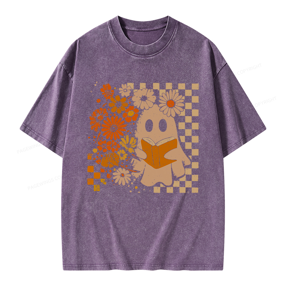 Pagewings Halloween Floral Ghost Unisex Washed T-shirt
