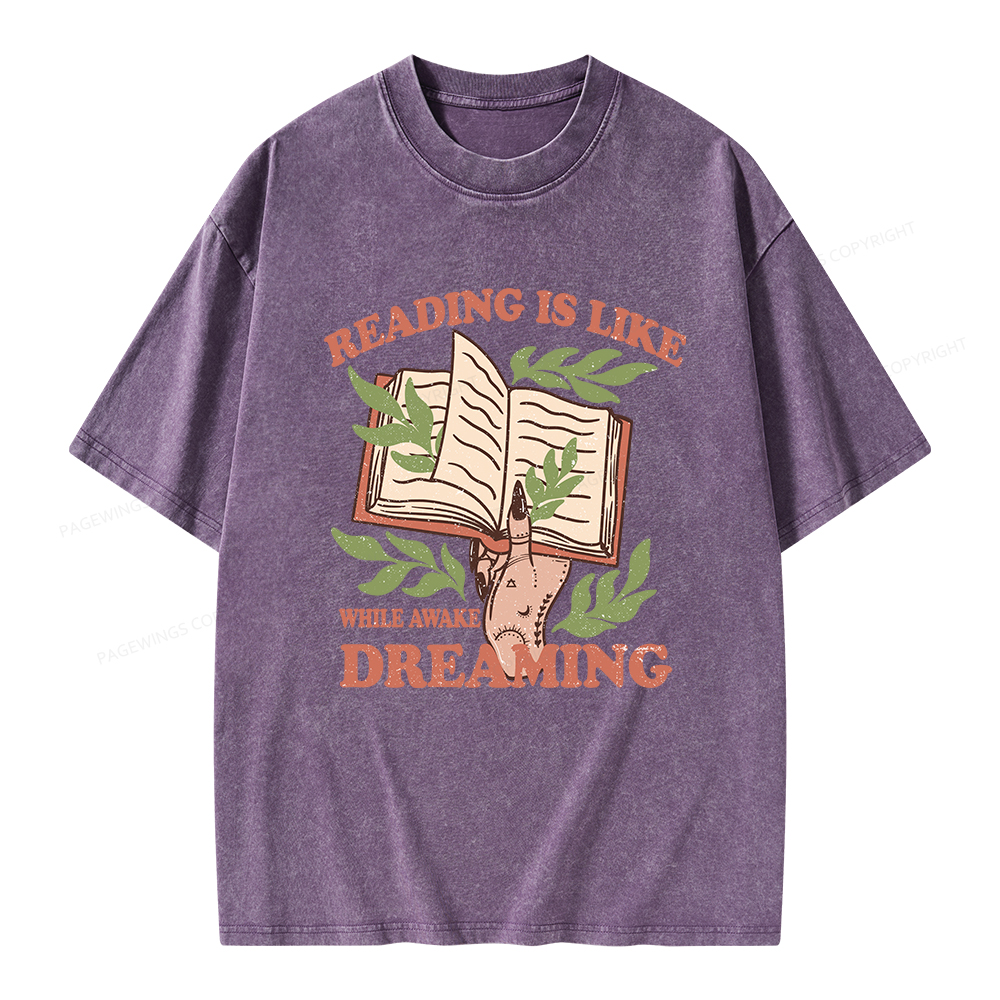Pagewings Reading is like Dreaming  Unisex Washed T-shirt