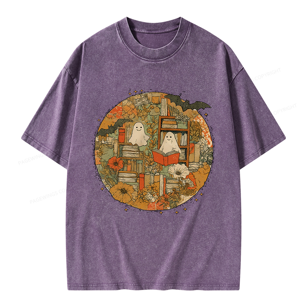 Pagewings Spooky boo Reading Unisex Washed T-shirt