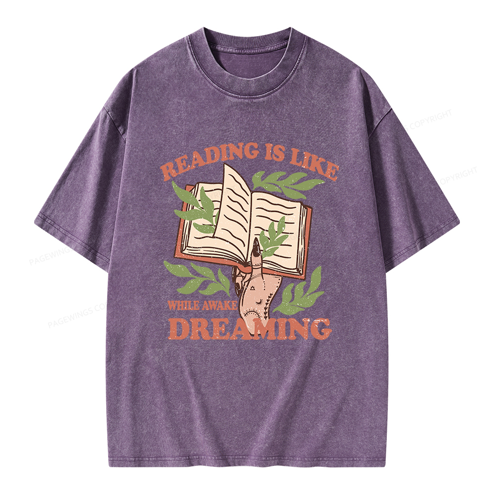 Pagewings Reading is like Dreaming  Unisex Washed T-shirt