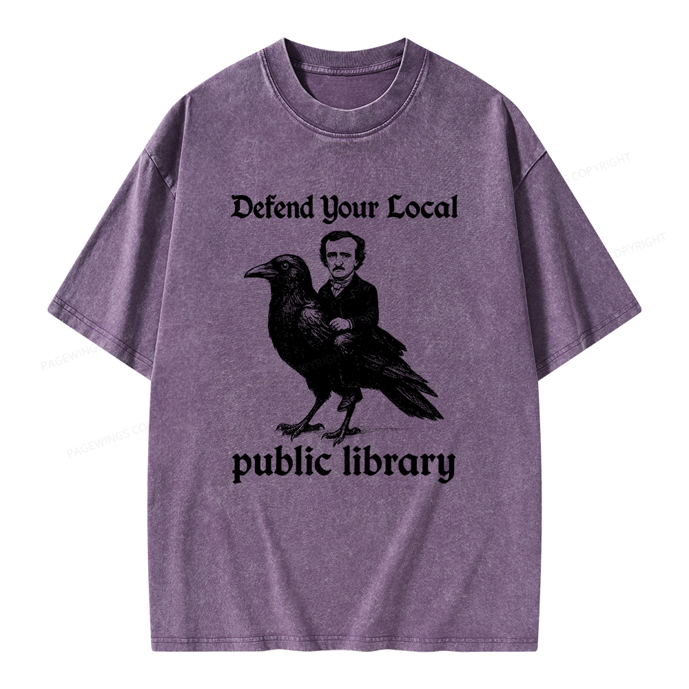 Pagewings Defend Your Local Public Library Unisex Washed T-shirt