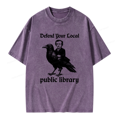 Pagewings Defend Your Local Public Library Unisex Washed T-shirt