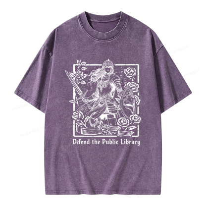 Pagewings Defend The Public Library Unisex Washed T-shirt