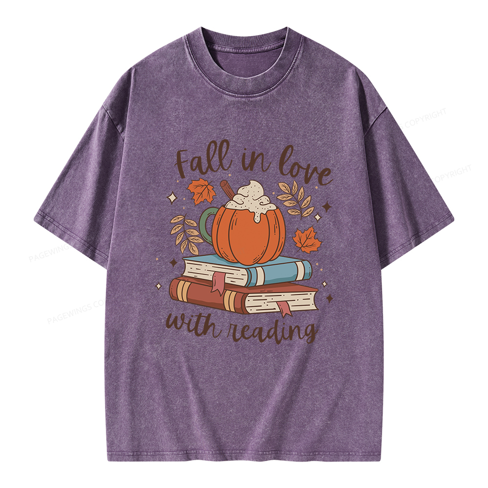 Pagewings Thanksgiving Fall in Love with Reading Unisex Washed T-shirt