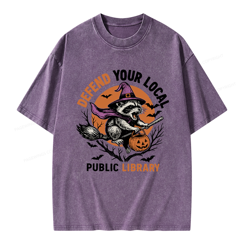 Pagewings Defend Your Local Public Library Unisex Washed T-shirt
