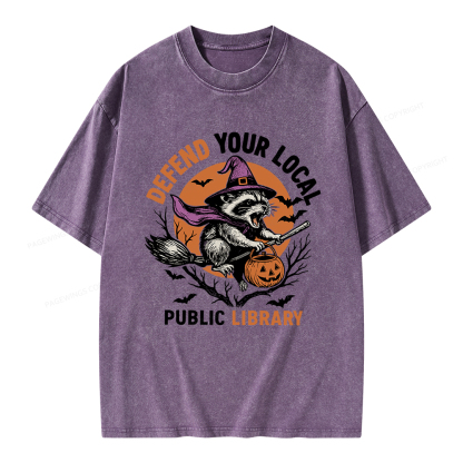 Pagewings Defend Your Local Public Library Unisex Washed T-shirt