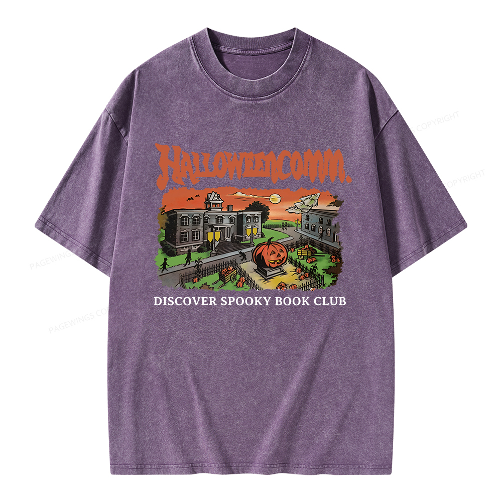 Pagewings HalloweenComm. Spooky Book Club Unisex Washed T-shirt