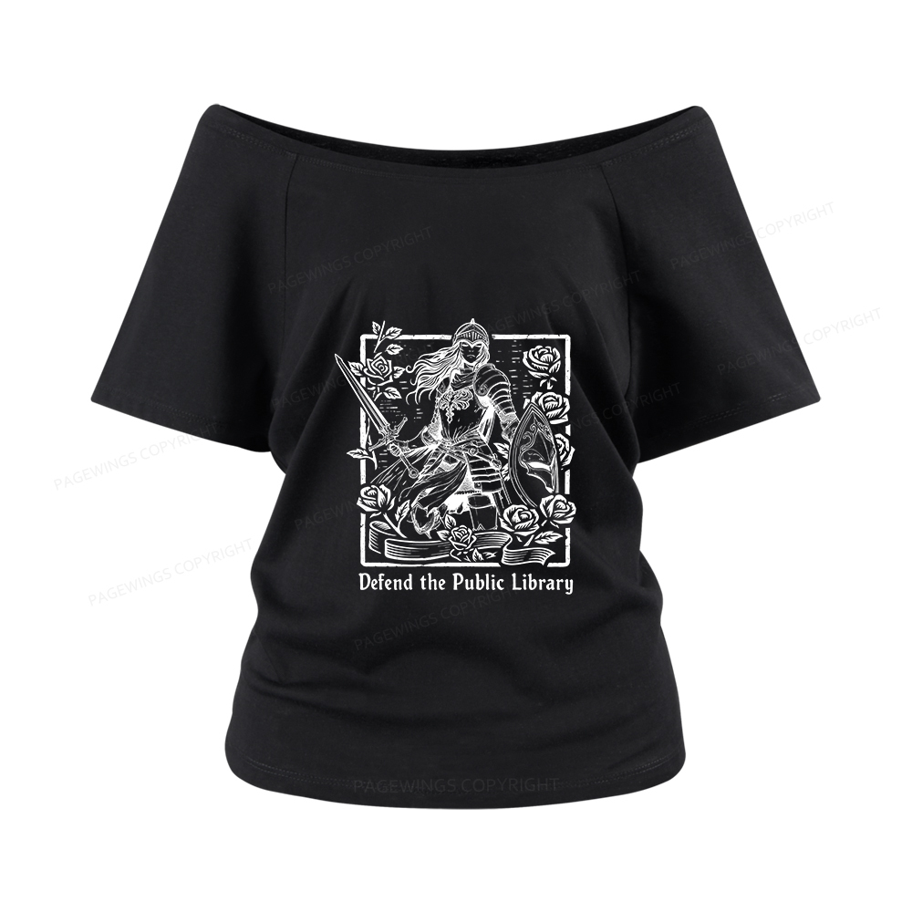 Pagewings Defend The Public Library Women Off Shoulder T-shirts