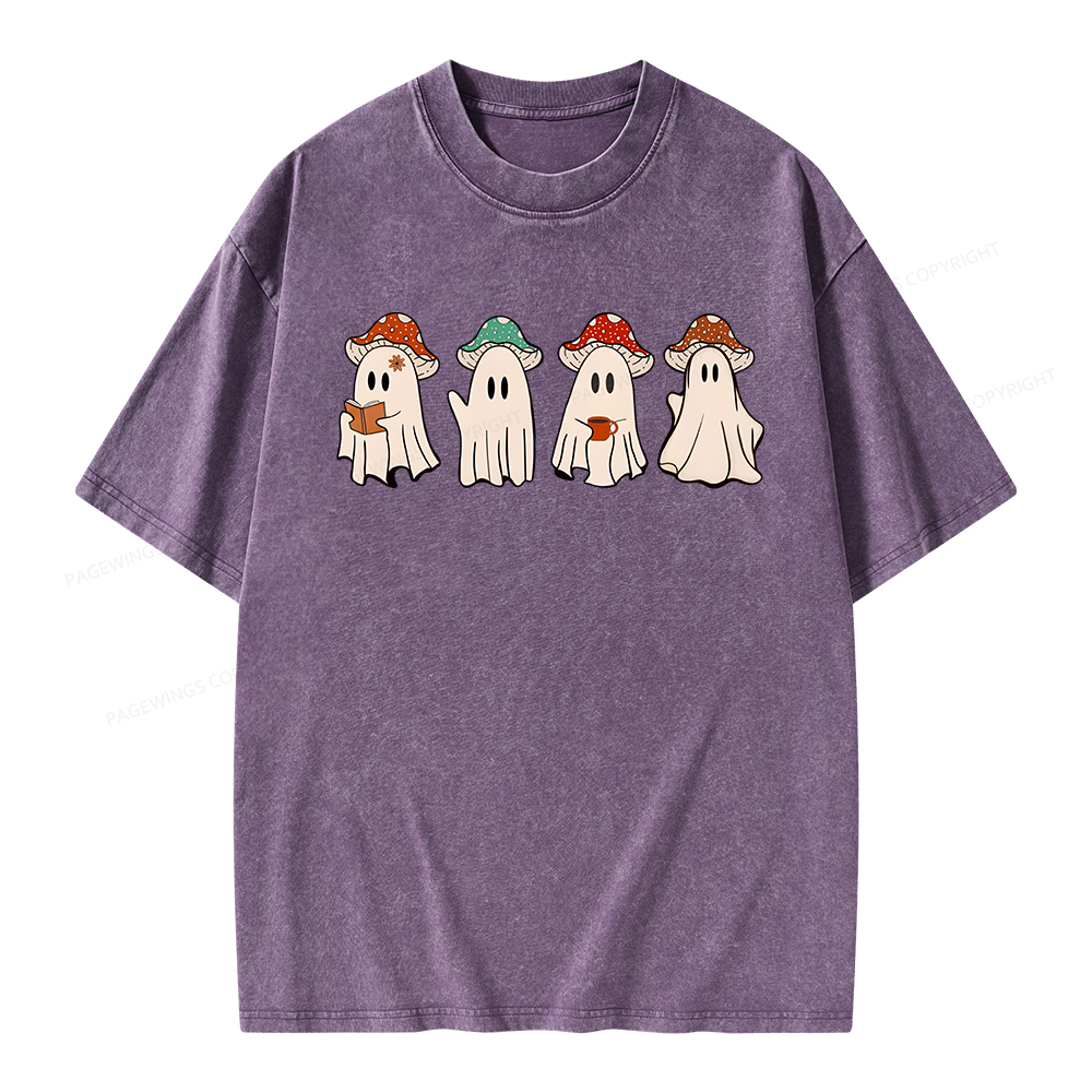 Pagewings Ghostly Bookworm Unisex Washed T-shirt